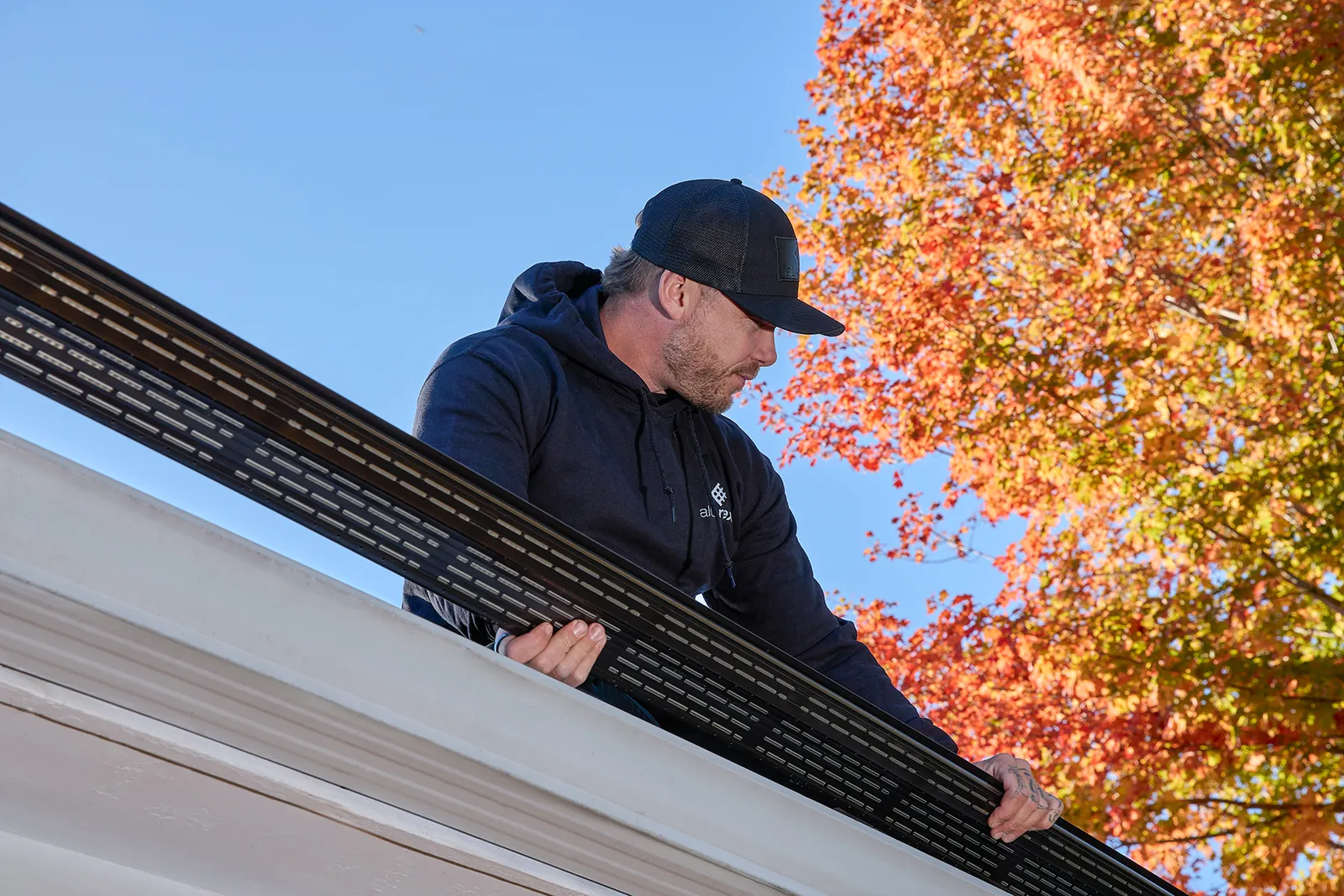Gutter replacement on a brick facade — Pro Flow Gutters, Snohomish, King & Skagit Counties, WA BC